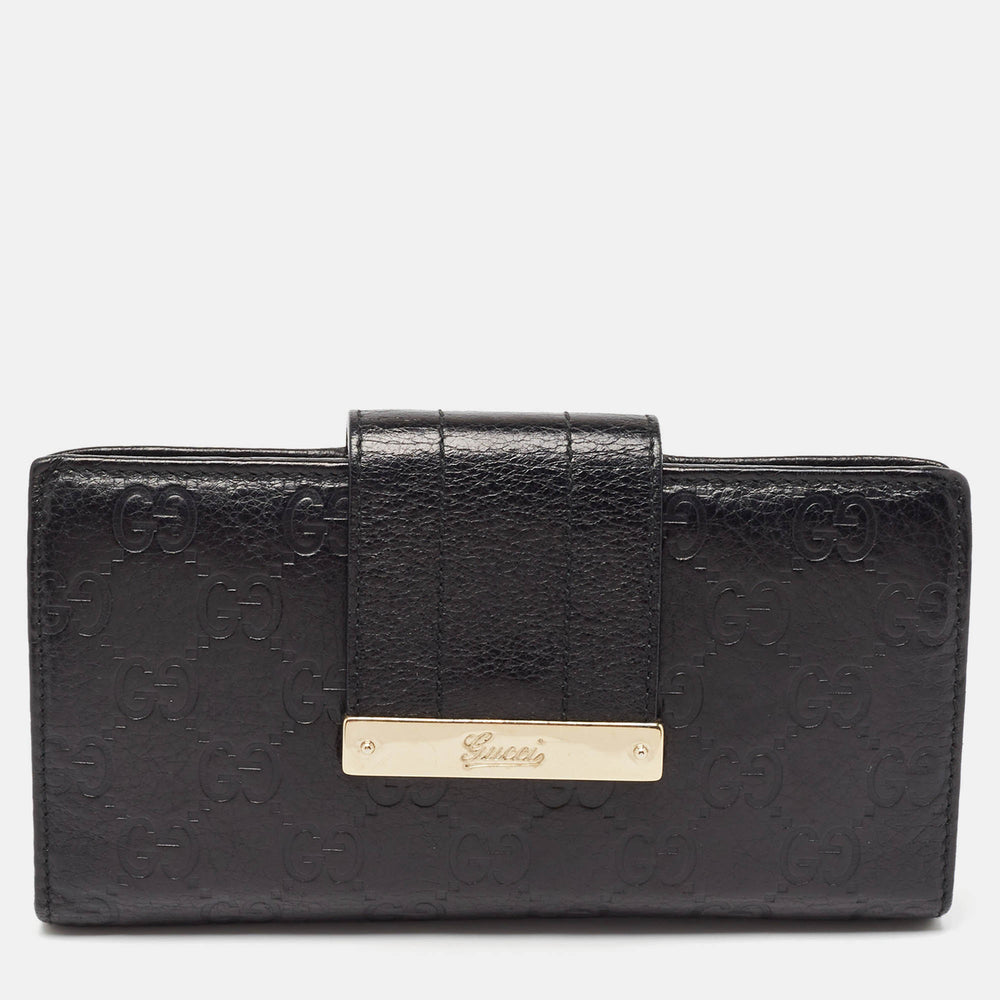 Portefeuille continental en cuir Guccissima noir