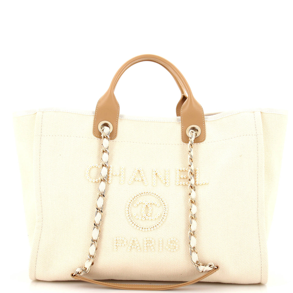 Chanel CHANEL Deauville Tote Pearl Embellished Canvas Medium