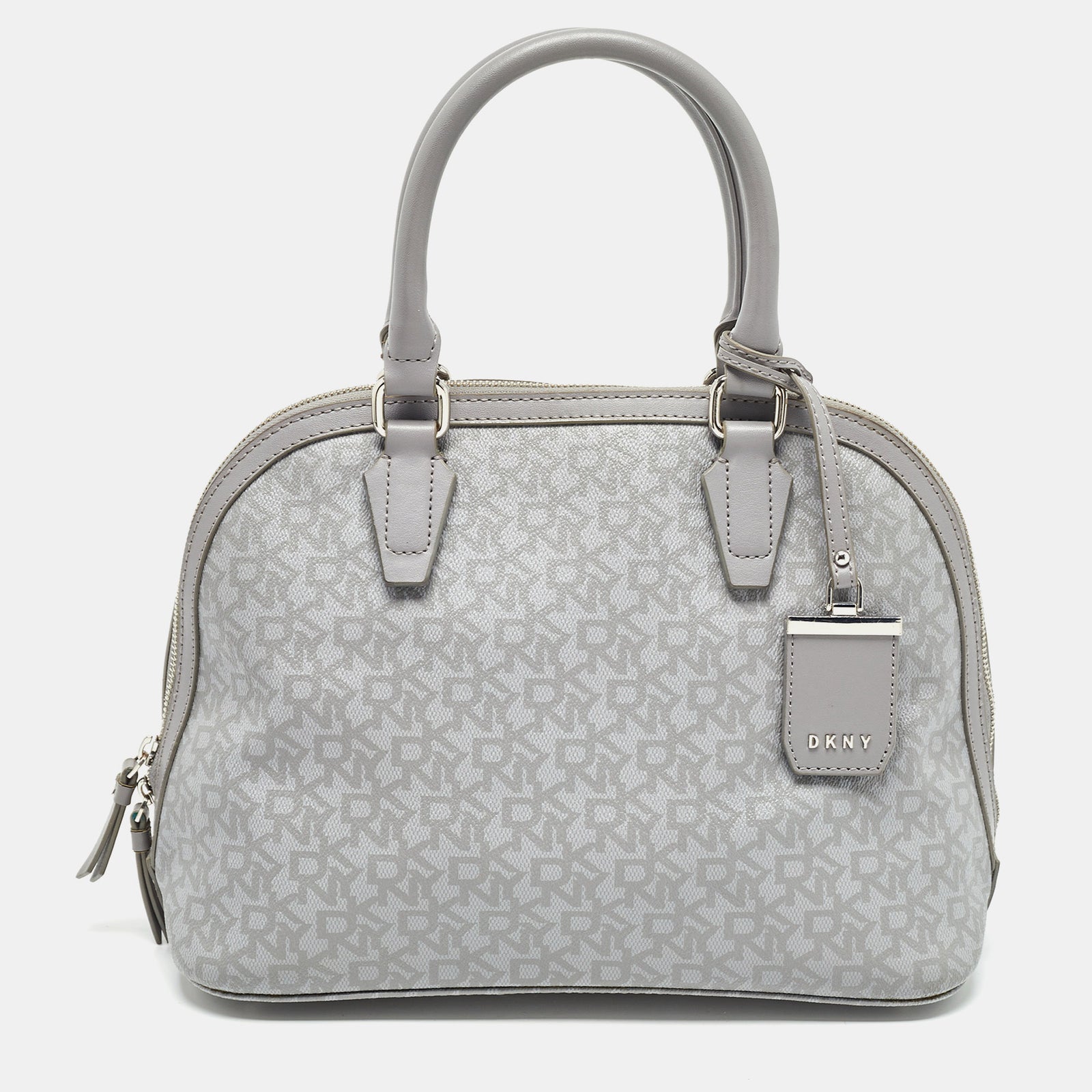 DKNY DKNY Grey Signature Coated Canvas and Leather Dome Satchel