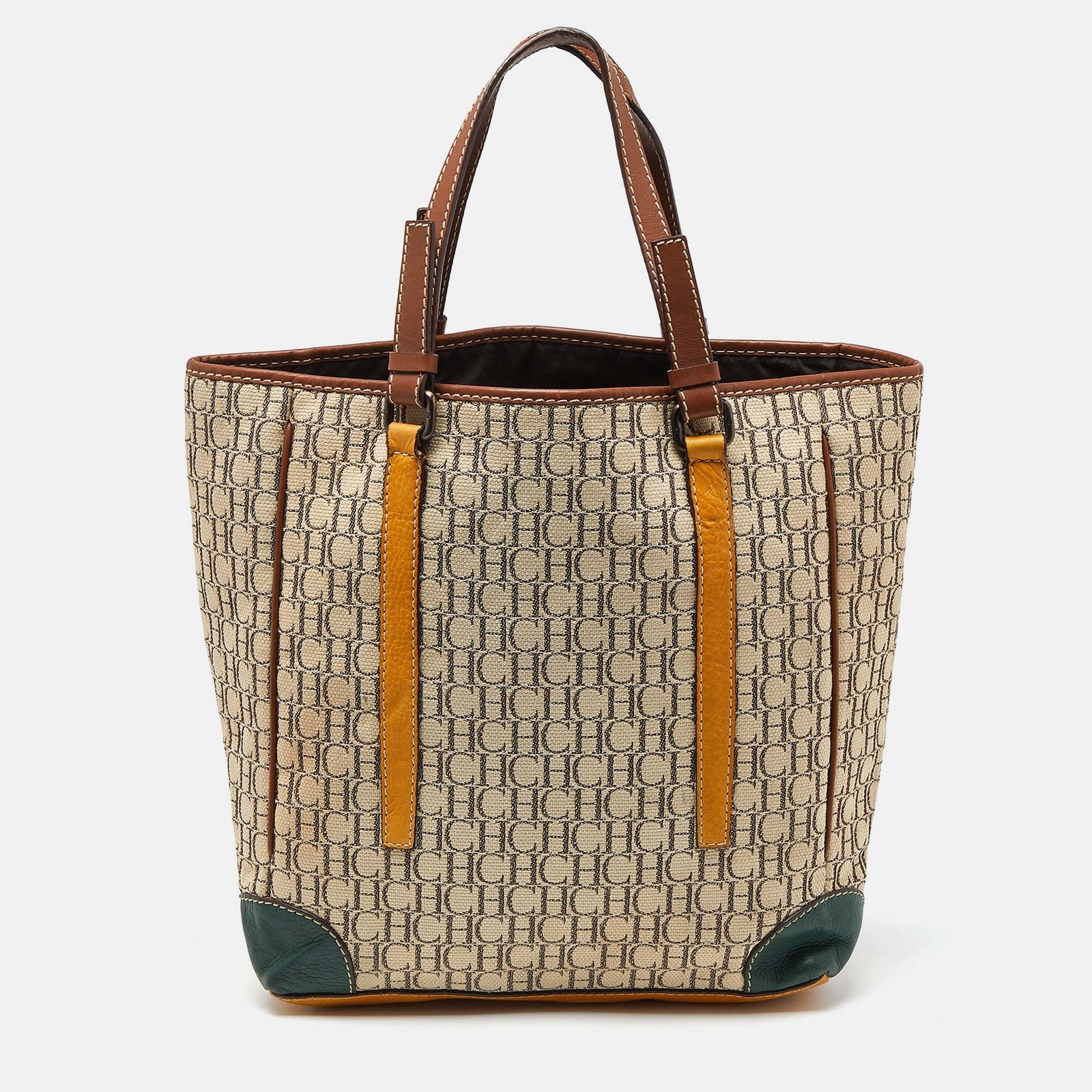 Ch Carolina Herrera Multicolor Monogram Canvas and Leather Tote