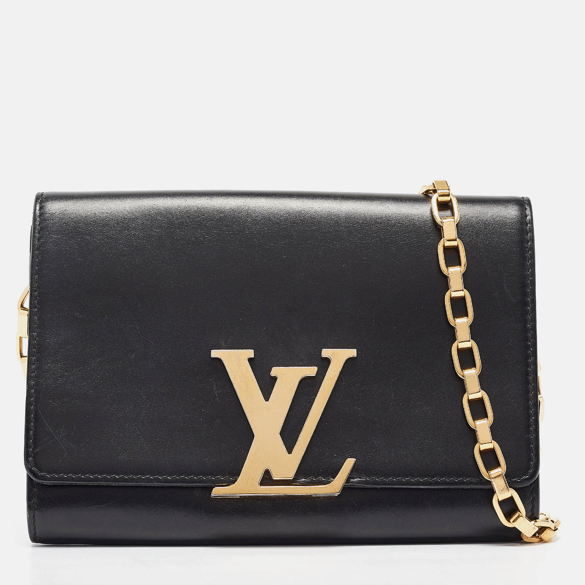 Louis Vuitton Black Leather Chain Louise GM Bag