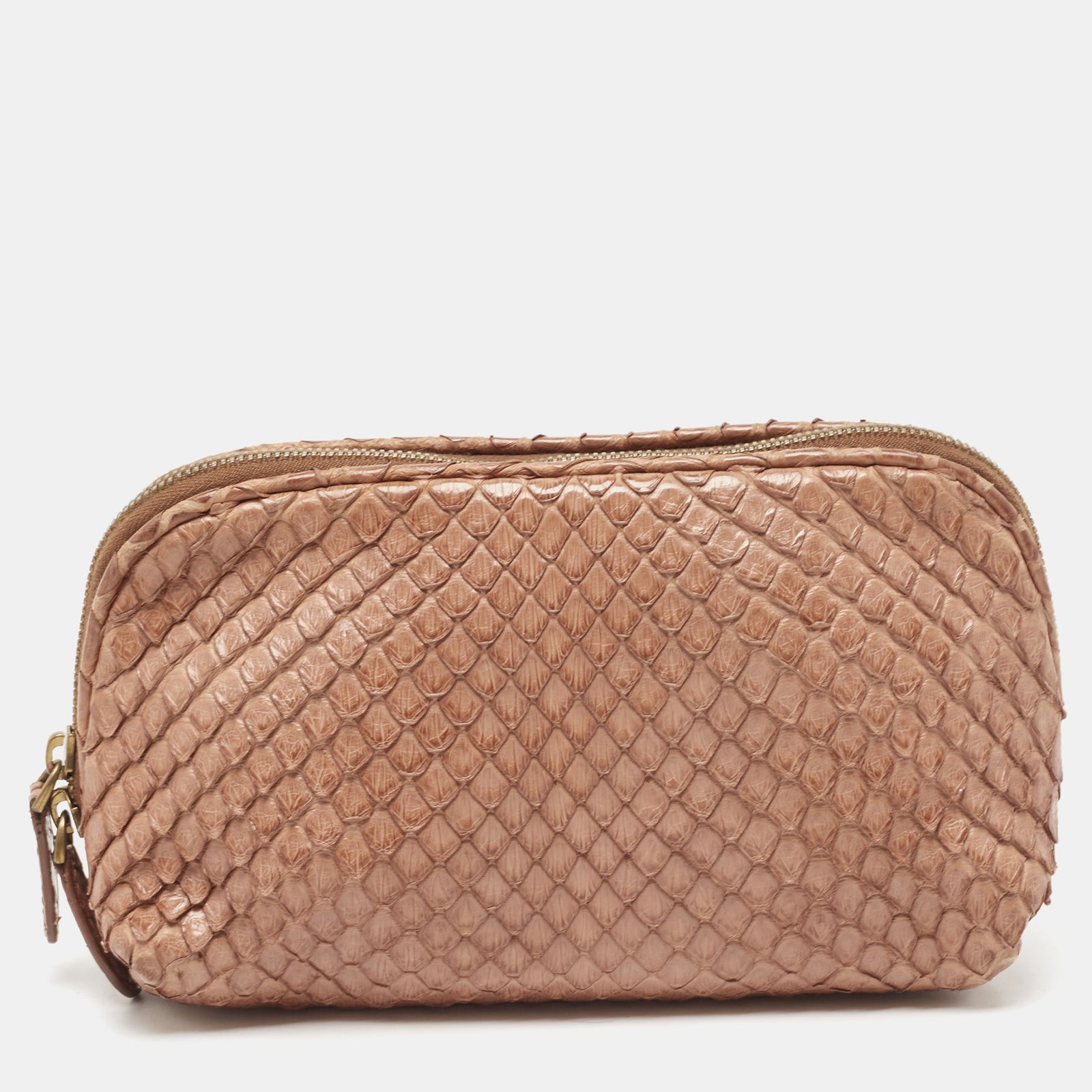 Bottega Veneta Brown Python Zip Pouch