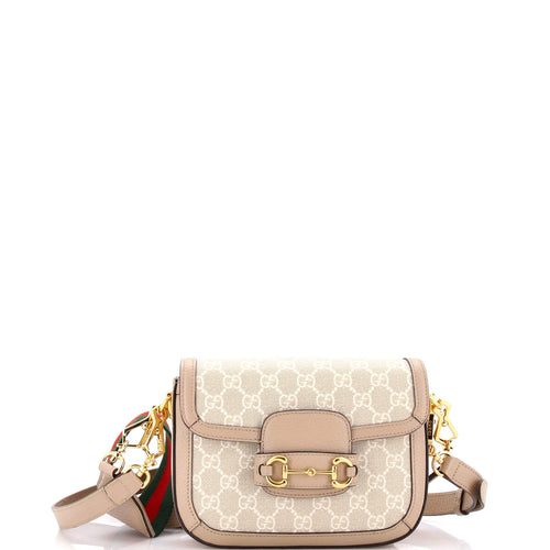 GUCCI Horsebit 1955 Shoulder Bag GG Coated Canvas with Leather Mini