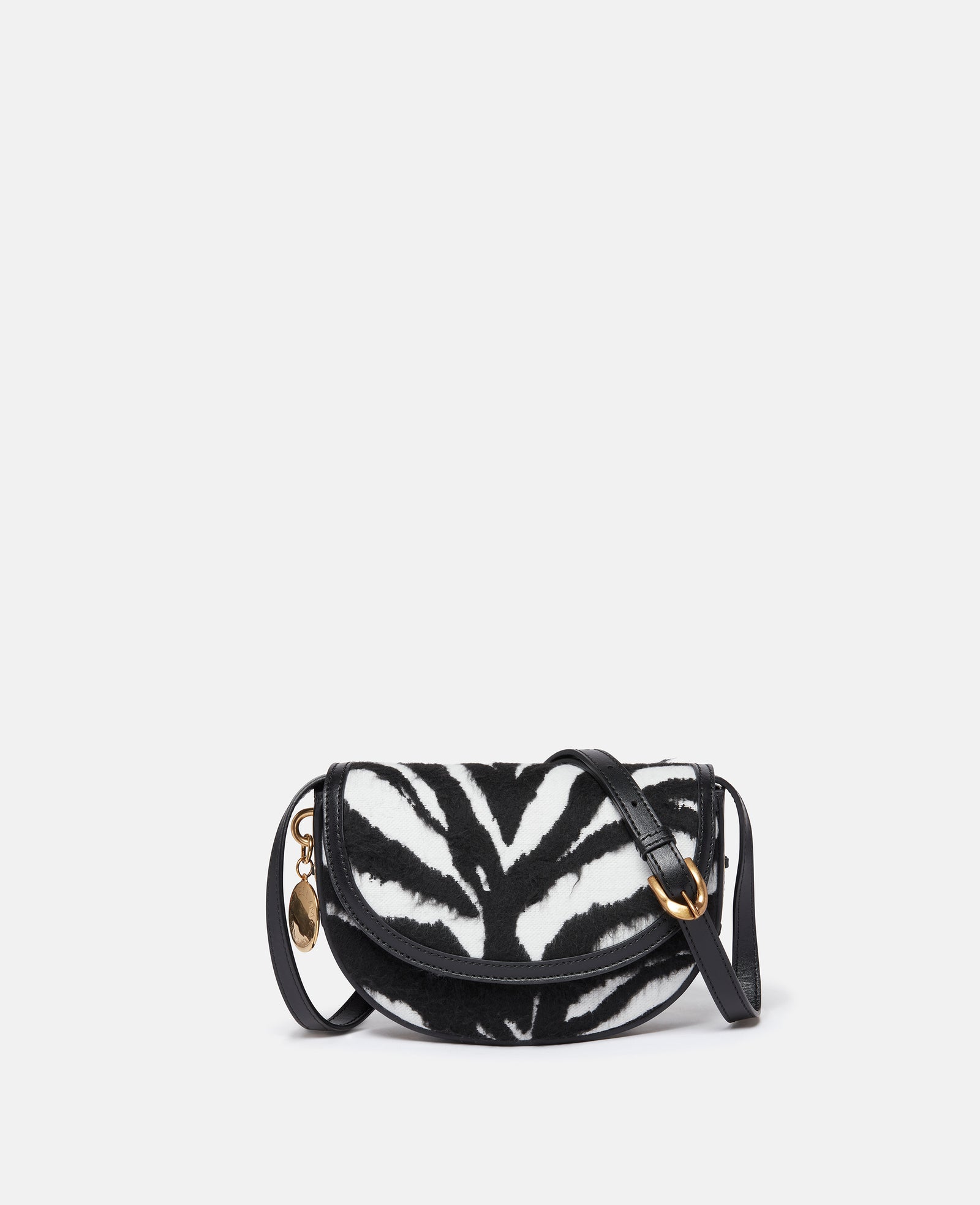 Stella McCartney Frayme Tiger Pattern Shoulder Bag, Woman, Black and white