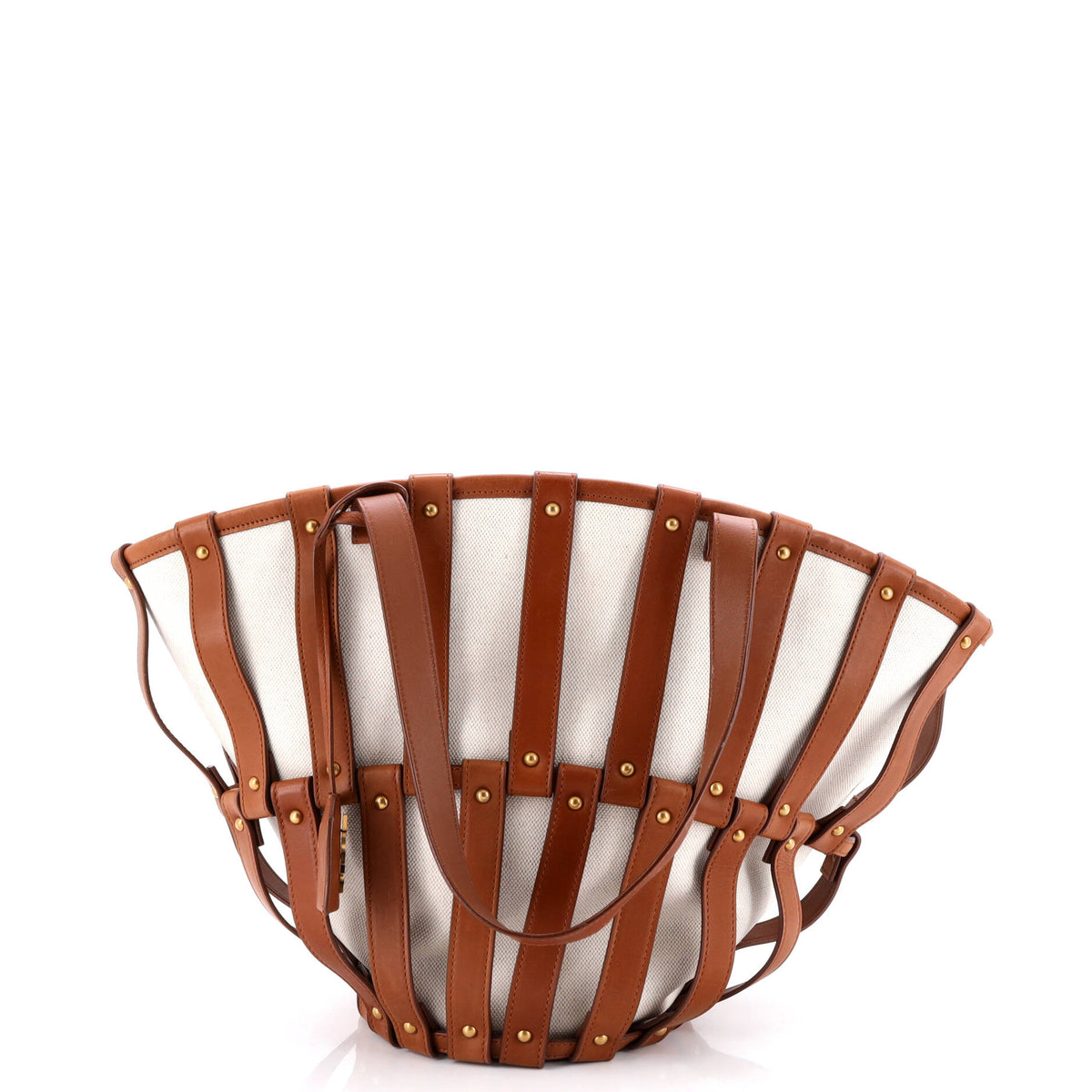 Saint Laurent Beatrix Panier Cut Out Tote Canvas with Leather