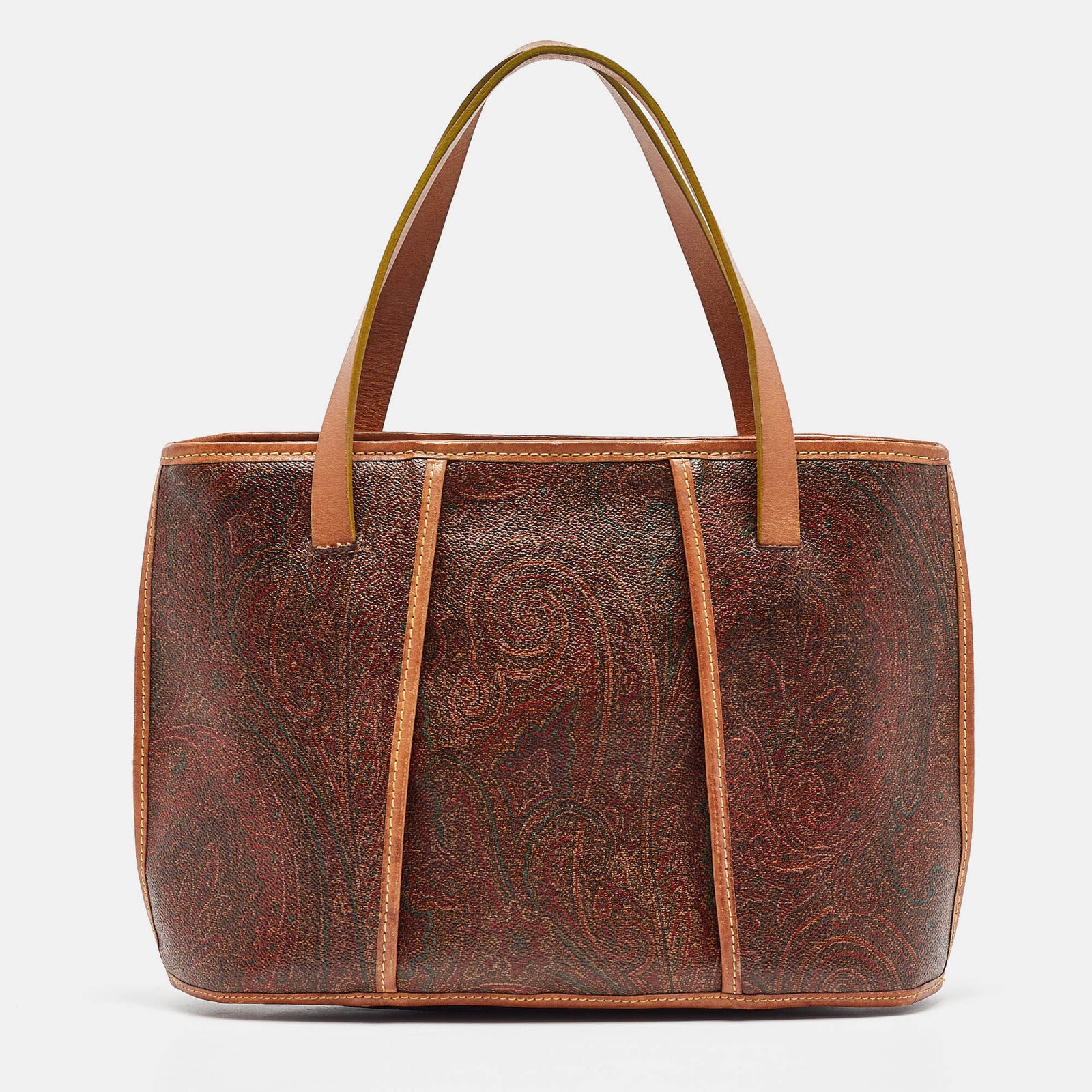 Etro Brown Paisley Printed Coated Canvas and Leather Tote