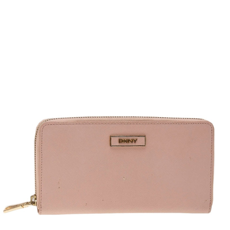 DKNY Portefeuille zippé en cuir rose DKNY