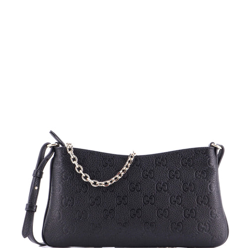 GUCCI Emblem Chain Shoulder Bag Guccissima Leather Medium