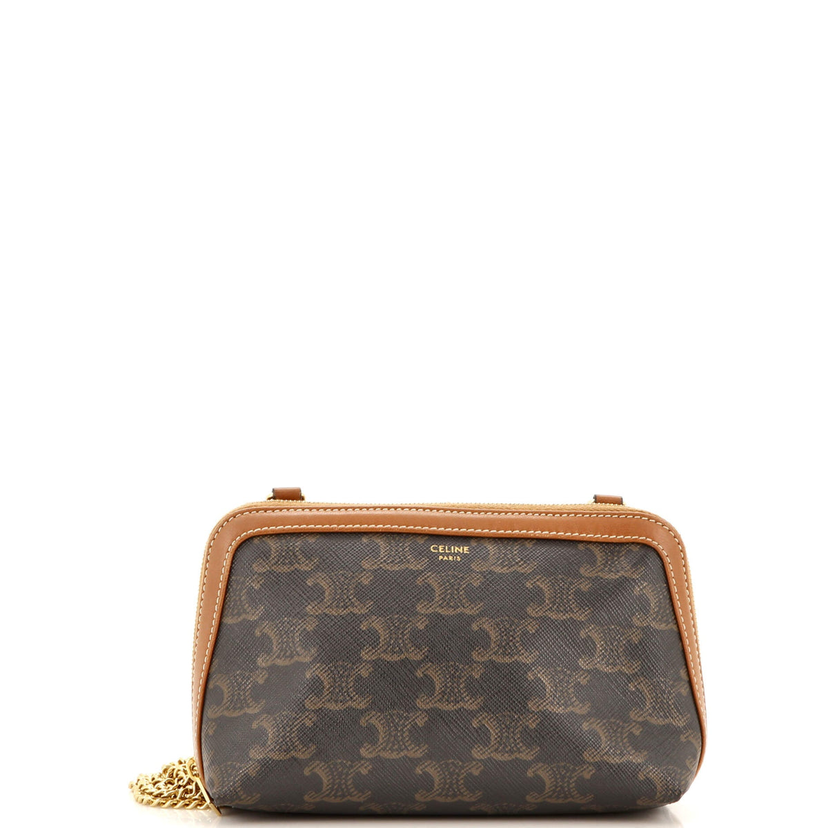 Celine CELINE Zip Around Chain Clutch Triomphe Coated Canvas