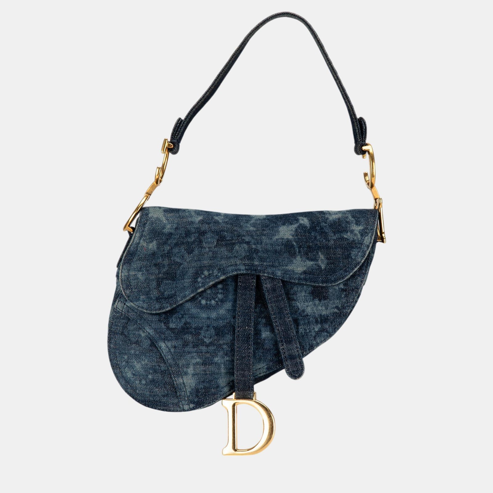 Dior Blue Printed Denim Medium Tie Dye Saddle Bag