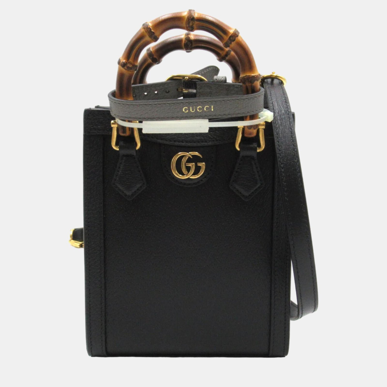 Gucci Black Leather Bamboo Top Handle Bag