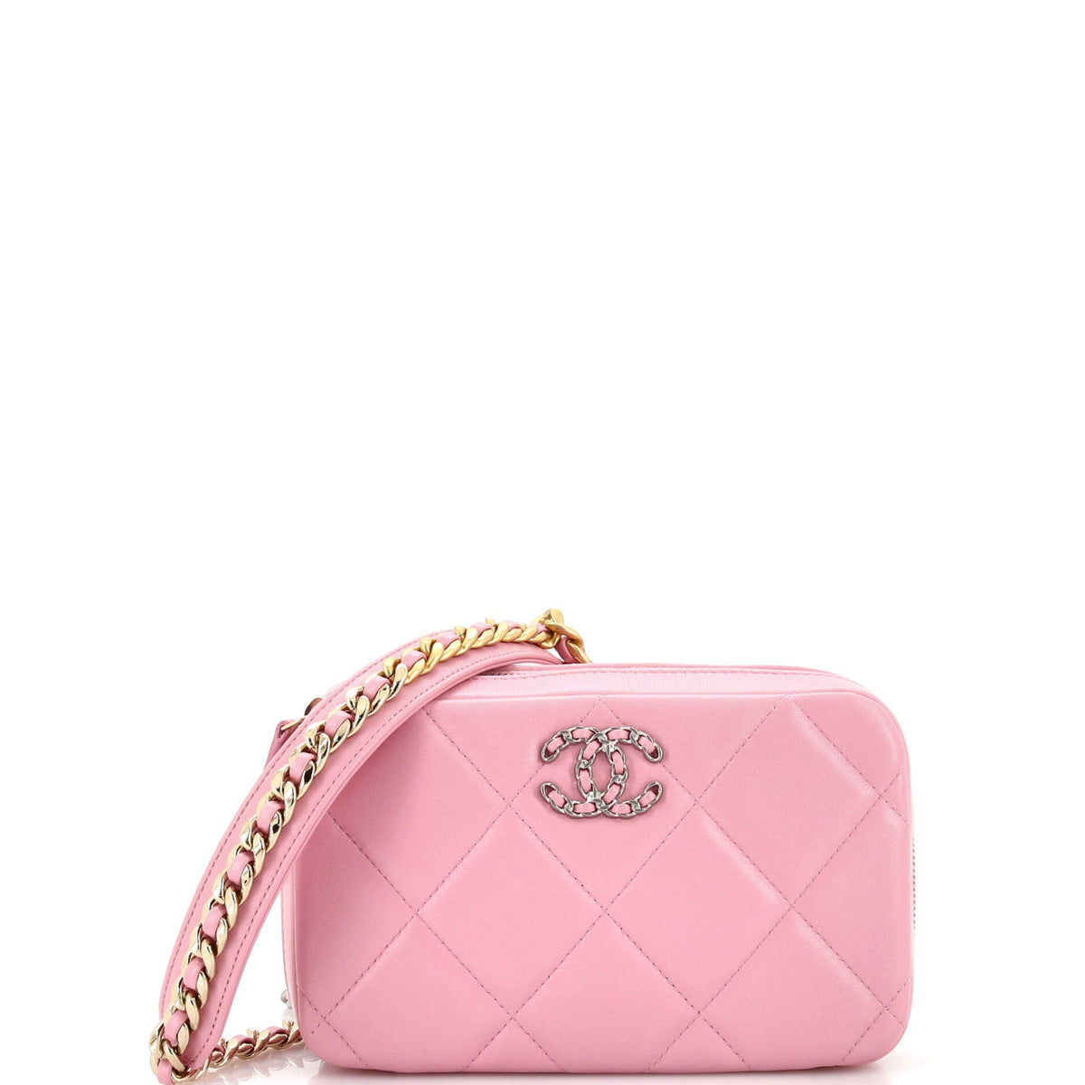 Chanel CHANEL 19 Zipped Phone Holder Crossbody Bag Quilted Lambskin