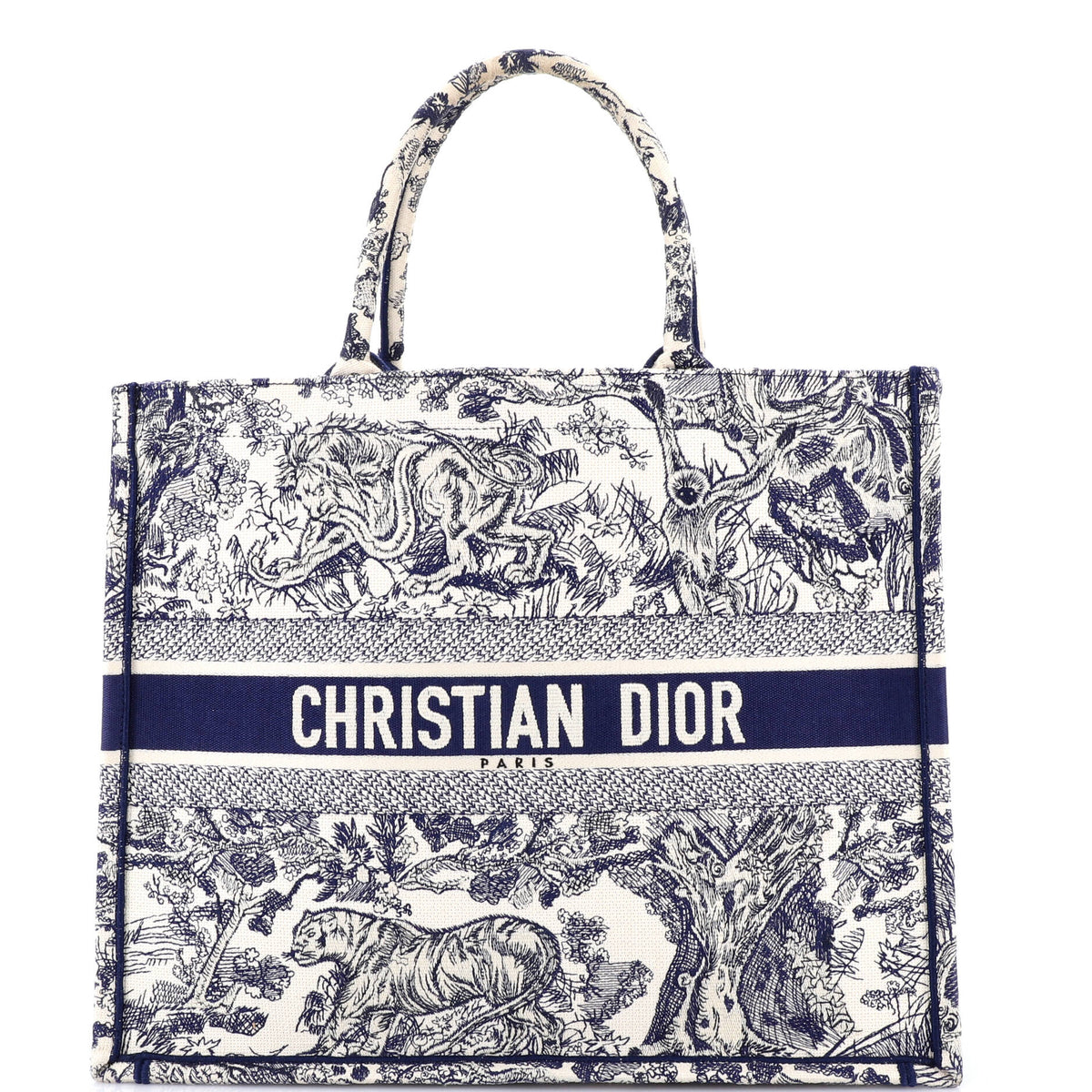 Christian Dior Book Tote Embroidered Canvas Large
