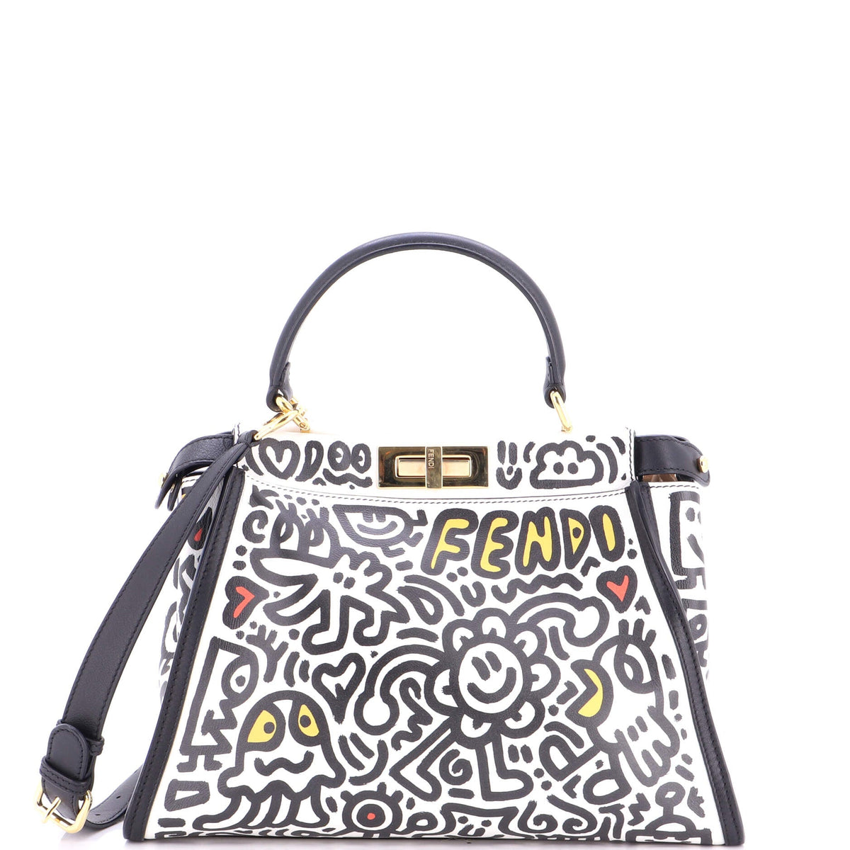 Fendi FENDI x Mr. Doodle Peekaboo Iconic Bag Printed Leather Regular