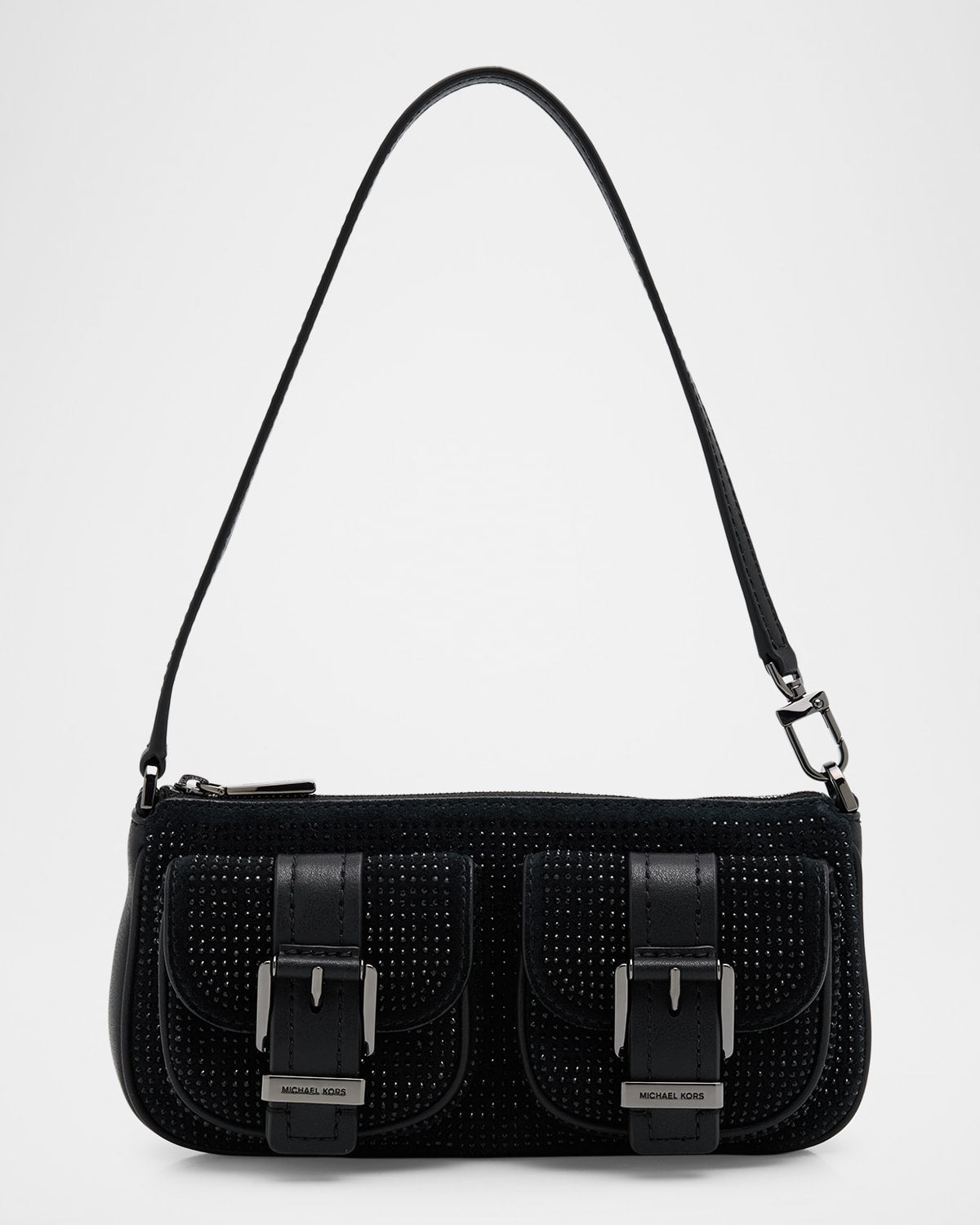 Michael Kors Zoe Small Rhinestone Suede Pochette Shoulder Bag