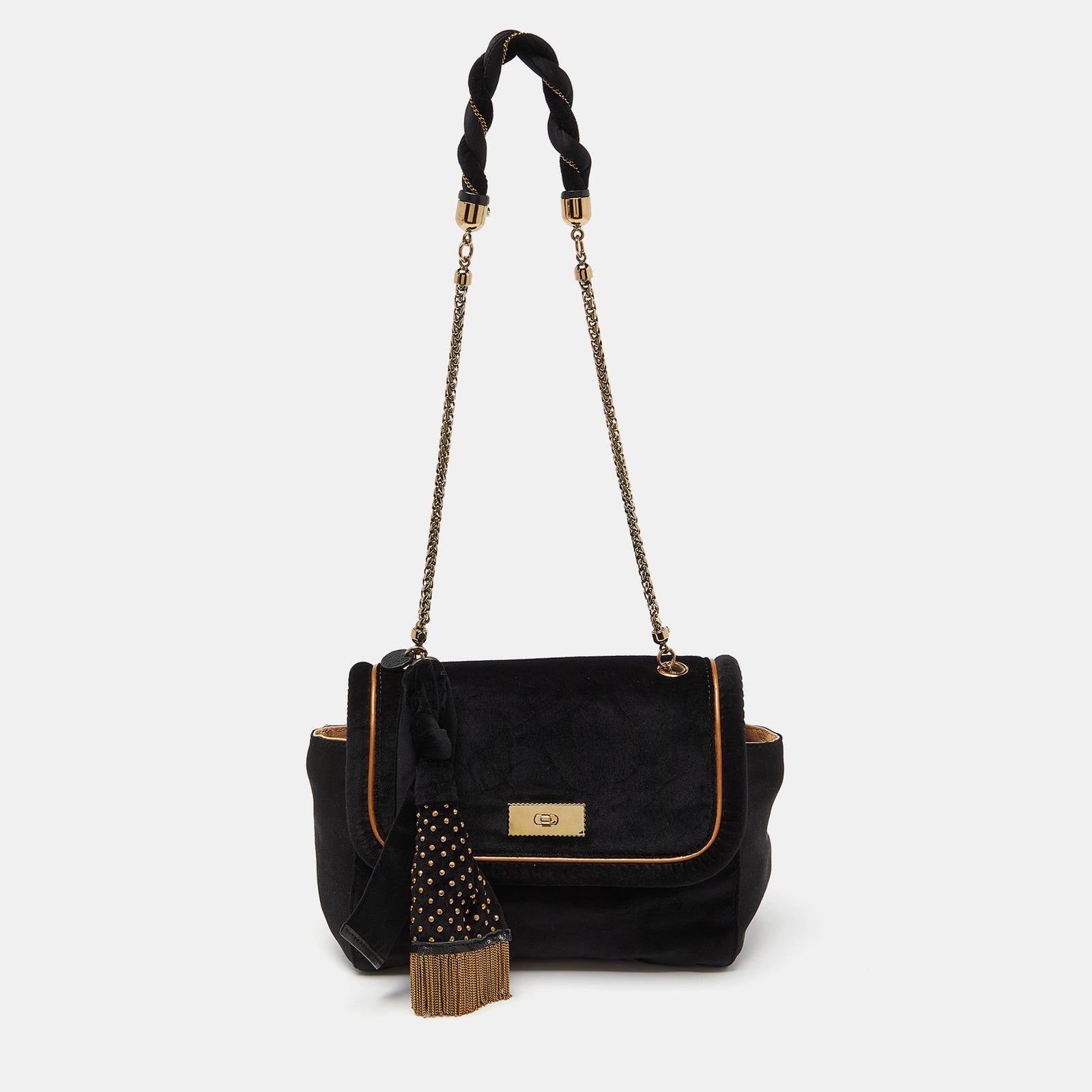 Chloe Black/Gold Velvet Metal Detail Flap Bag