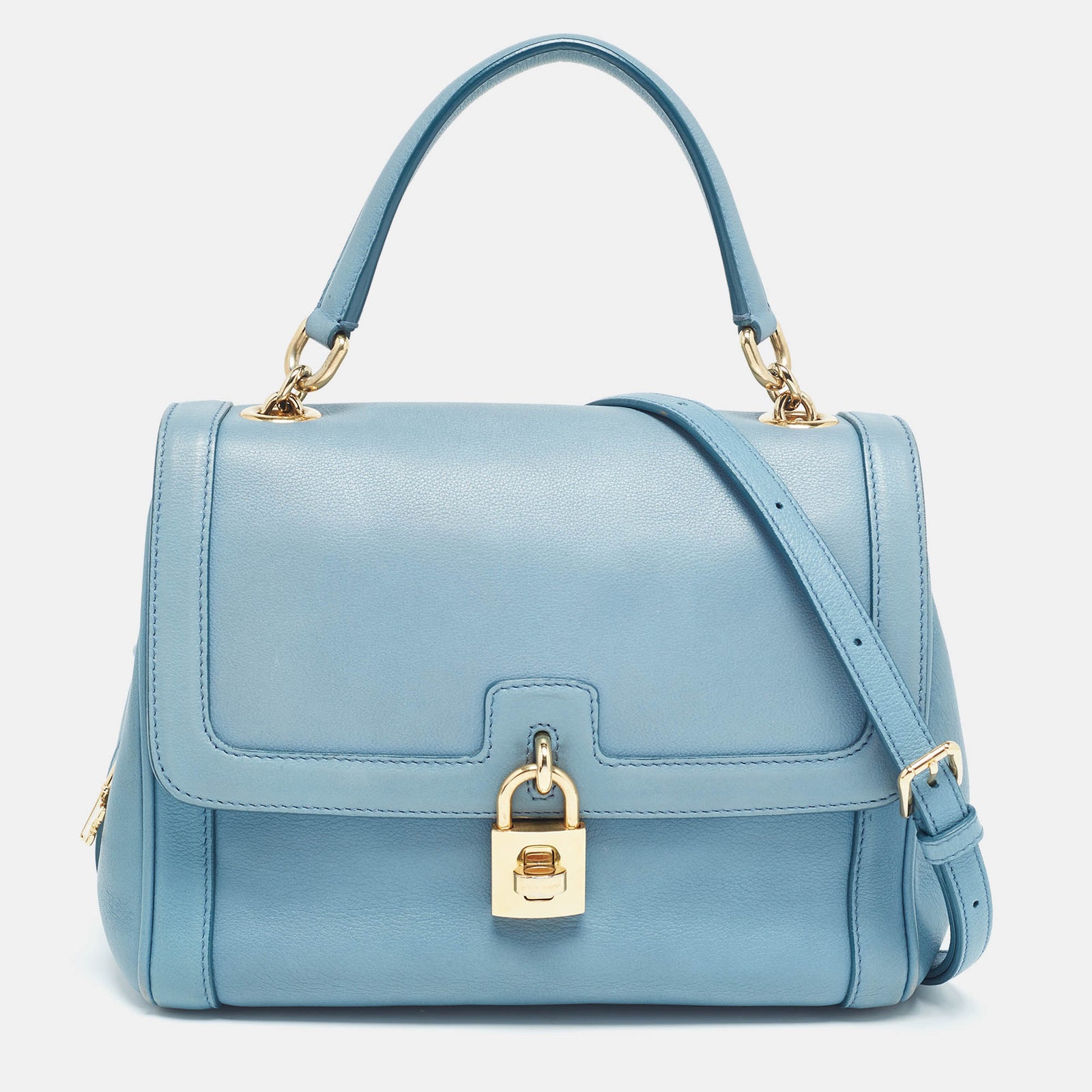 Dolce & Gabbana Sac à poignée supérieure en cuir bleu clair avec cadenas