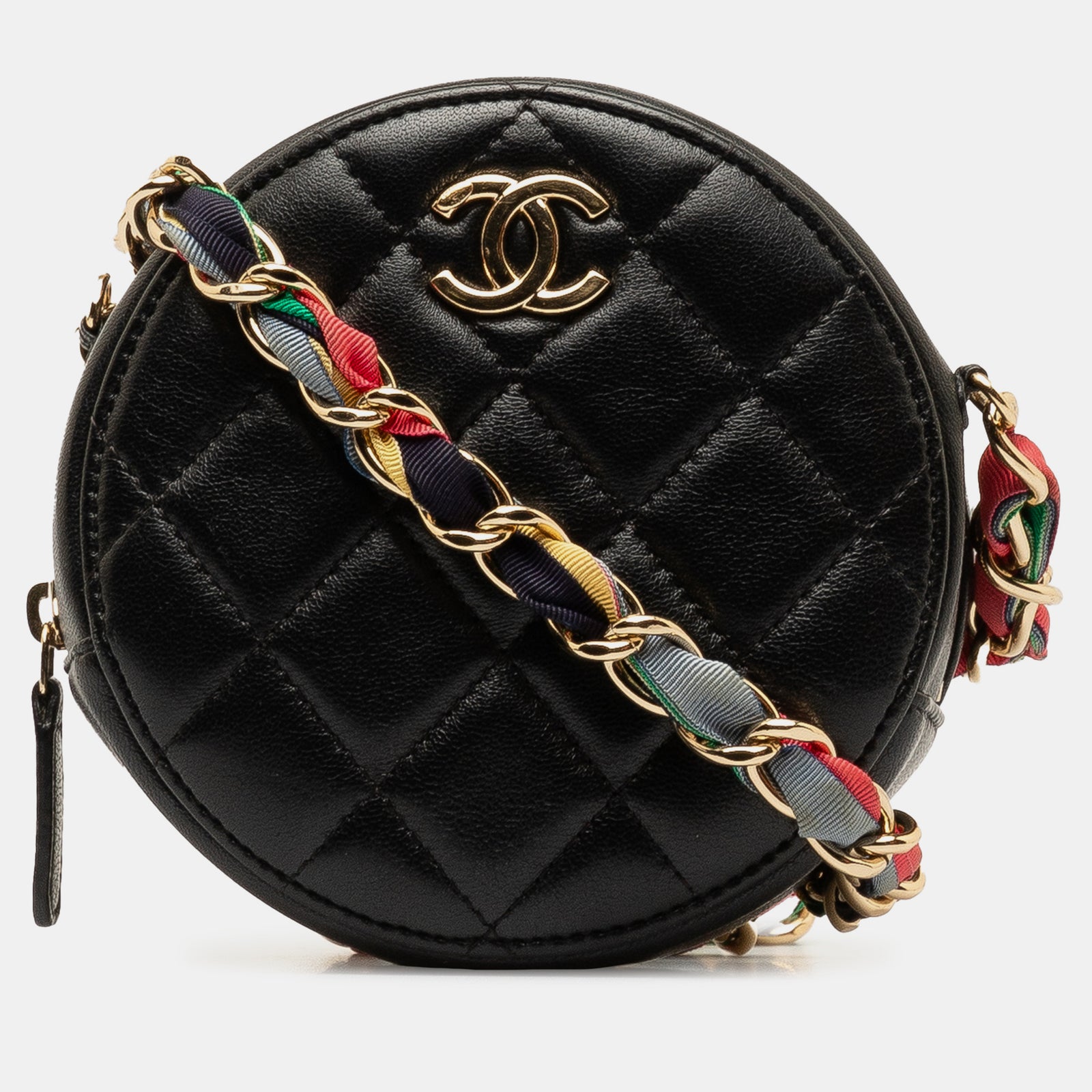 Chanel Pochette ronde en cuir d'agneau matelassé avec chaîne