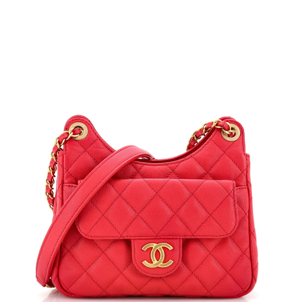 Chanel CHANEL Wavy CC Hobo Quilted Caviar Small
