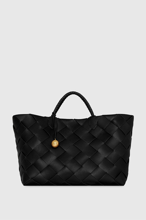 Frankie Woven Tote Bag In Black
