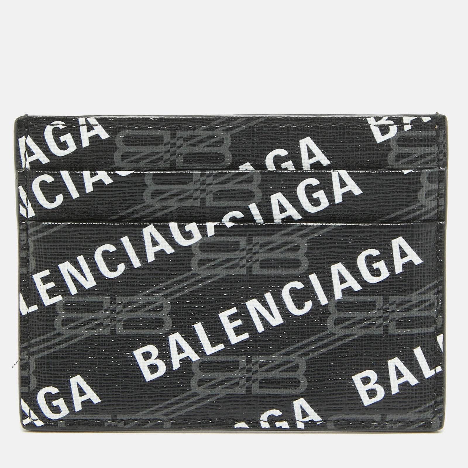 Balenciaga Black/White Printed Logo Leather Card Holder