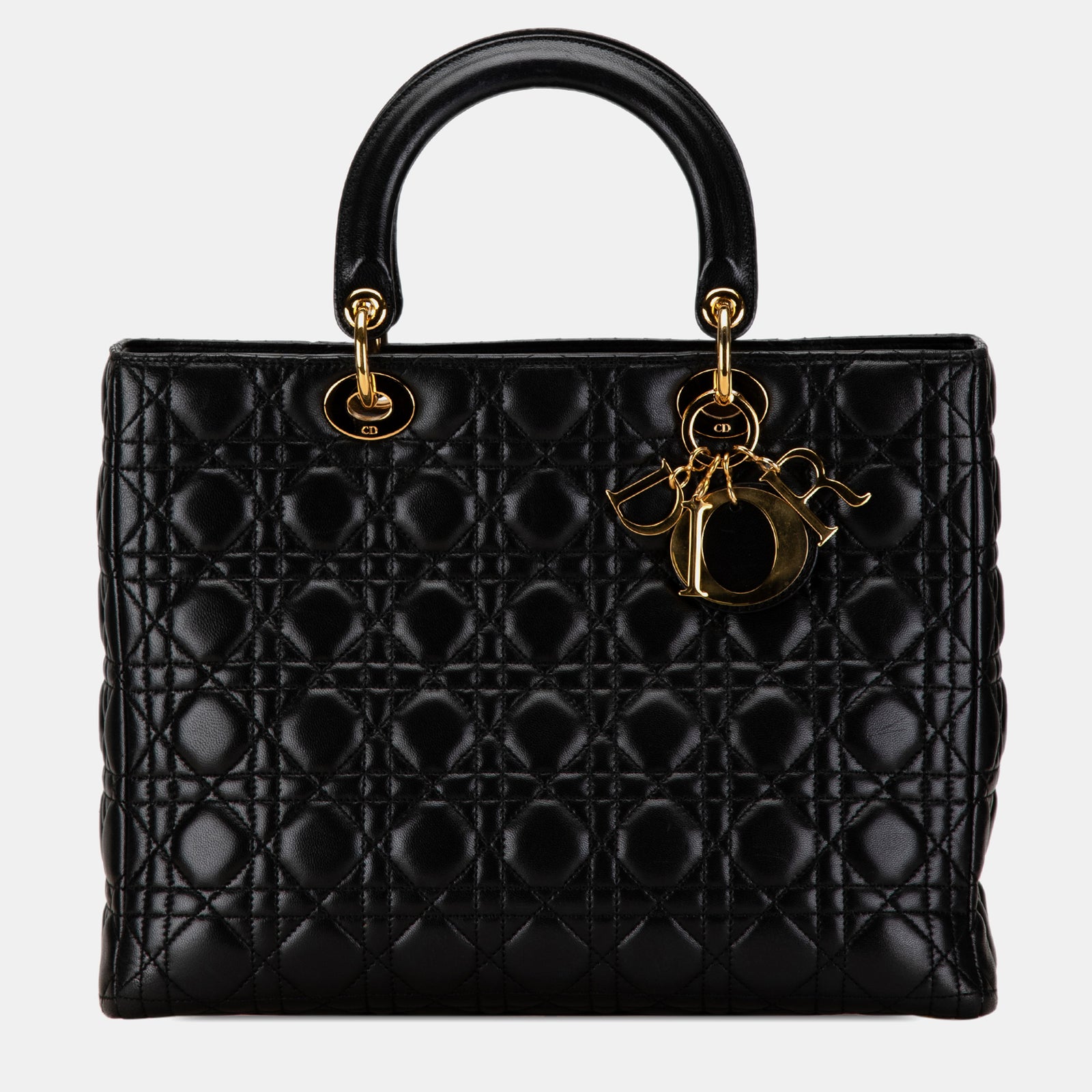 Dior Grand sac fourre-tout Cannage en cuir d'agneau noir pour femme