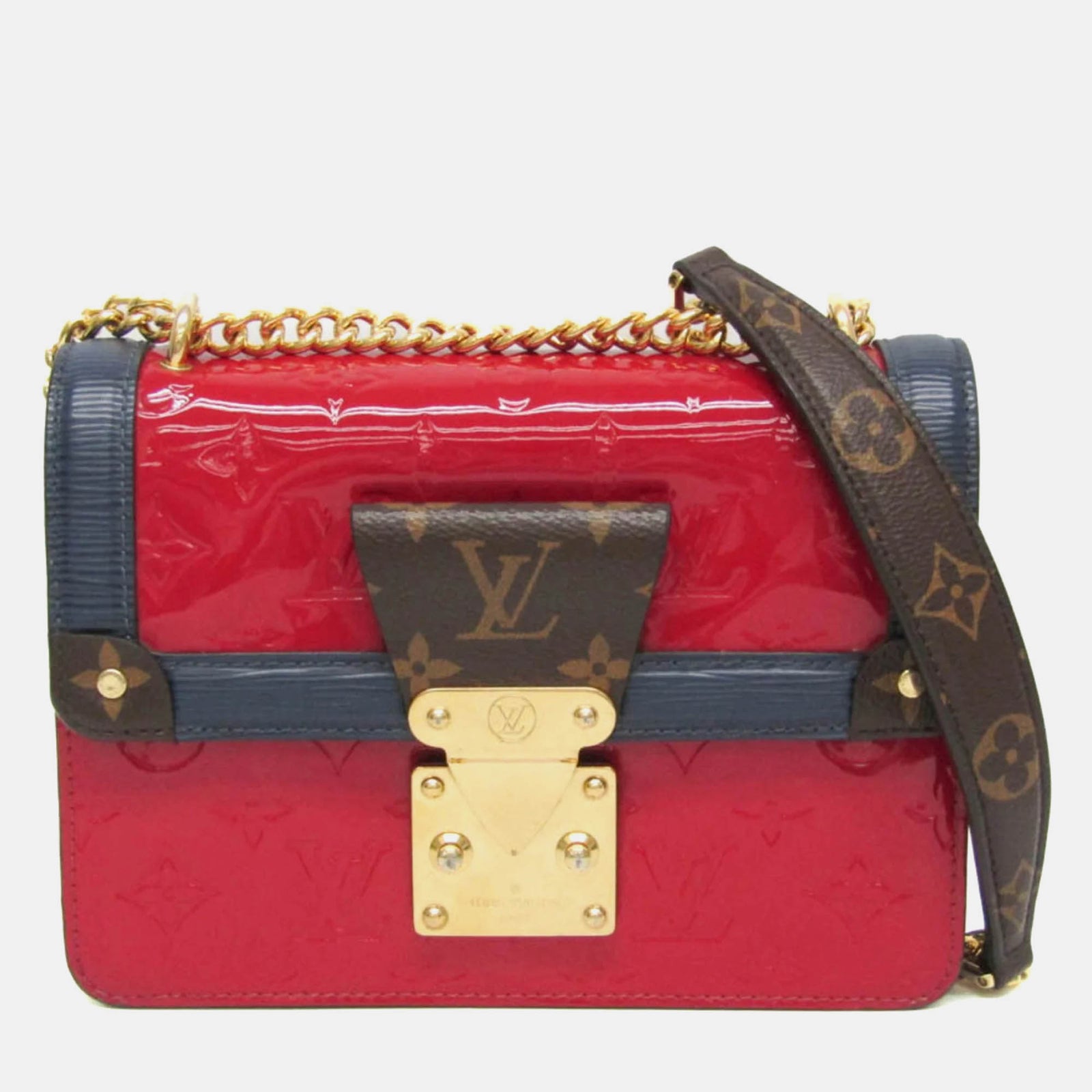 Louis Vuitton Rot/blaue Wynwood-Umhängetasche aus Vernis-Leder mit Monogramm