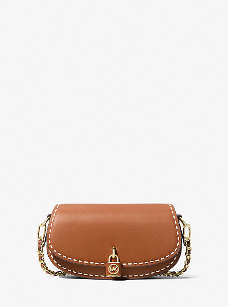 Michael Kors MK Mila Small Hand-Stitched Leather Shoulder Bag - Brown - Michael Kors