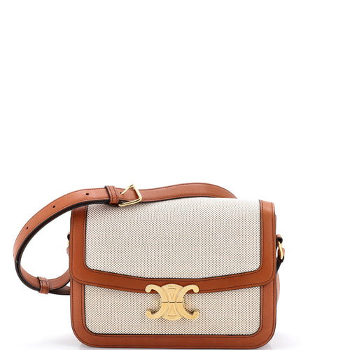 CELINE Triomphe Shoulder Bag Canvas with Leather Medium