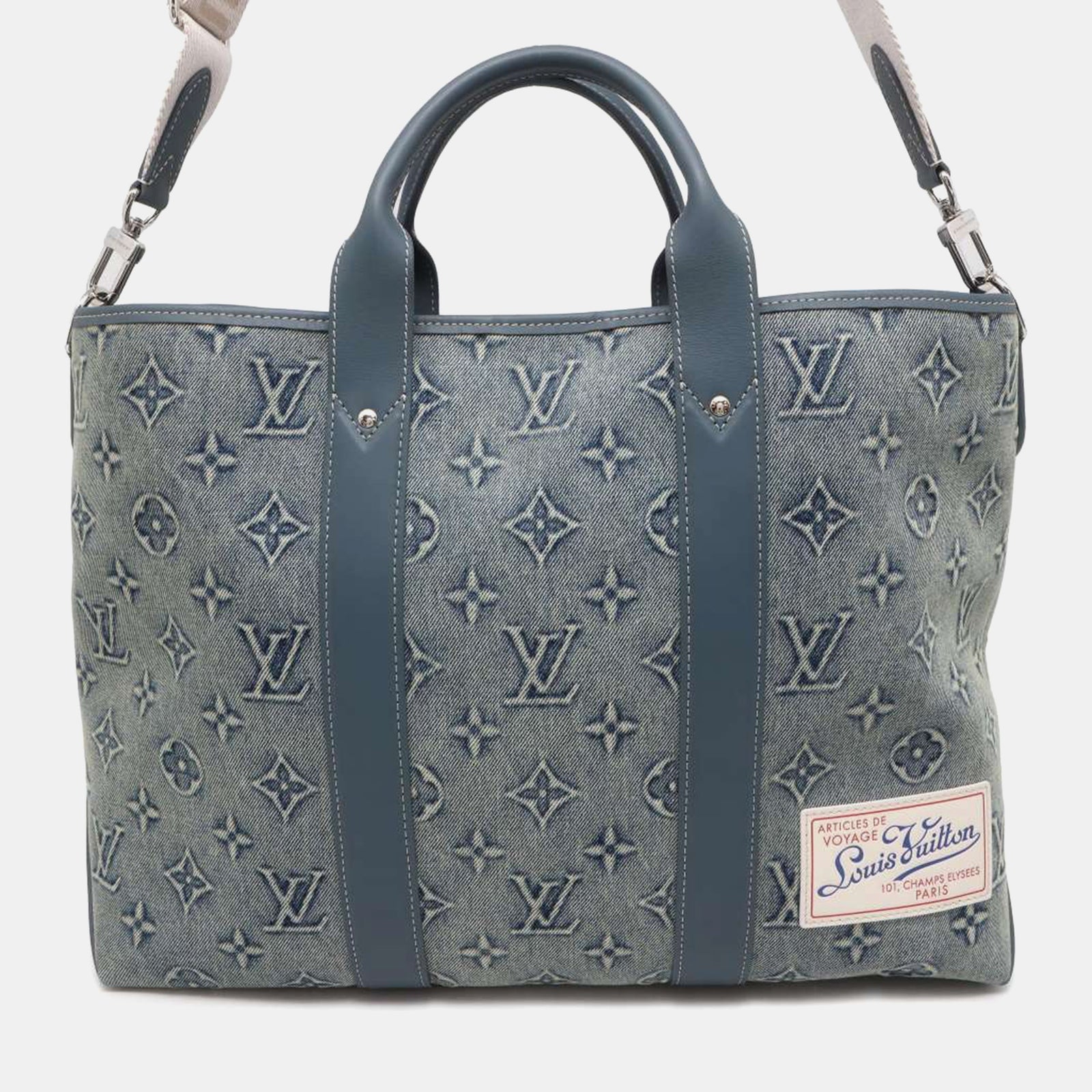 Louis Vuitton Blaue Weekender-Tasche aus gewaschenem Denim mit Monogramm, NM