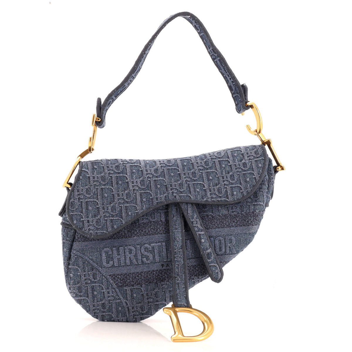 Christian Dior Saddle Handbag Oblique Denim Medium