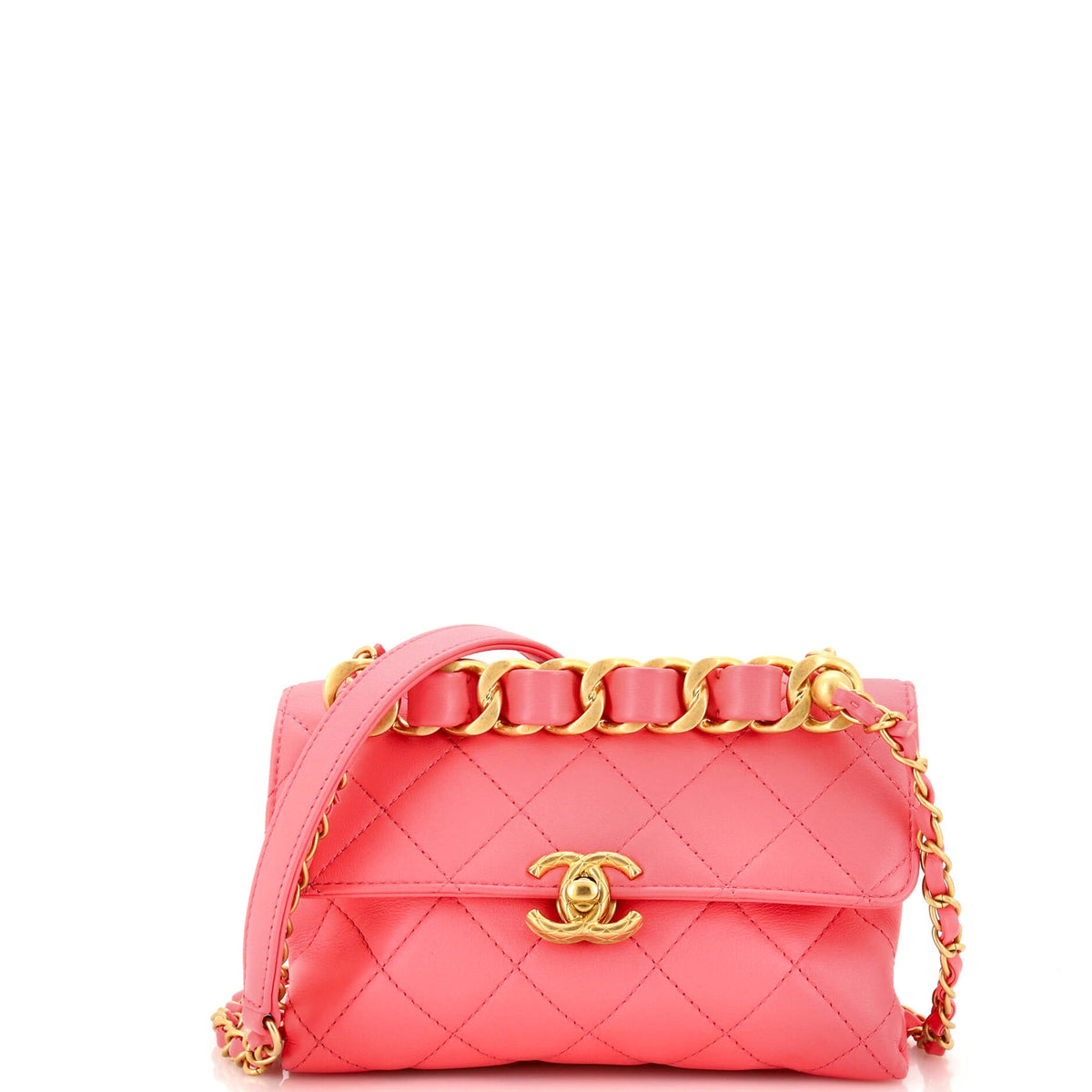 Chanel CHANEL Chain Bar Top Handle Flap Bag Quilted Calfskin Mini
