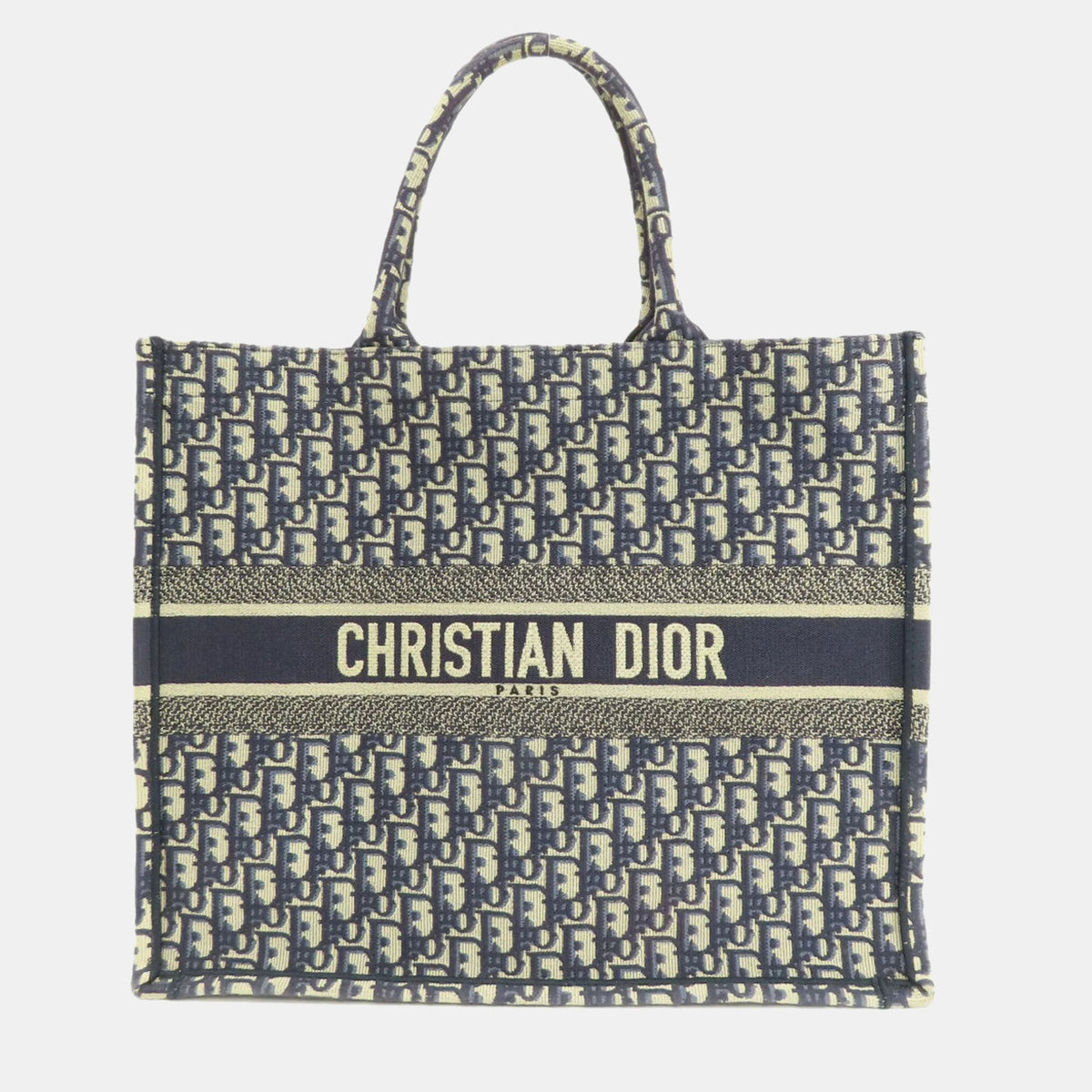Dior Navy Blue Oblqiue Canvas Large Book Tote Tote Bag