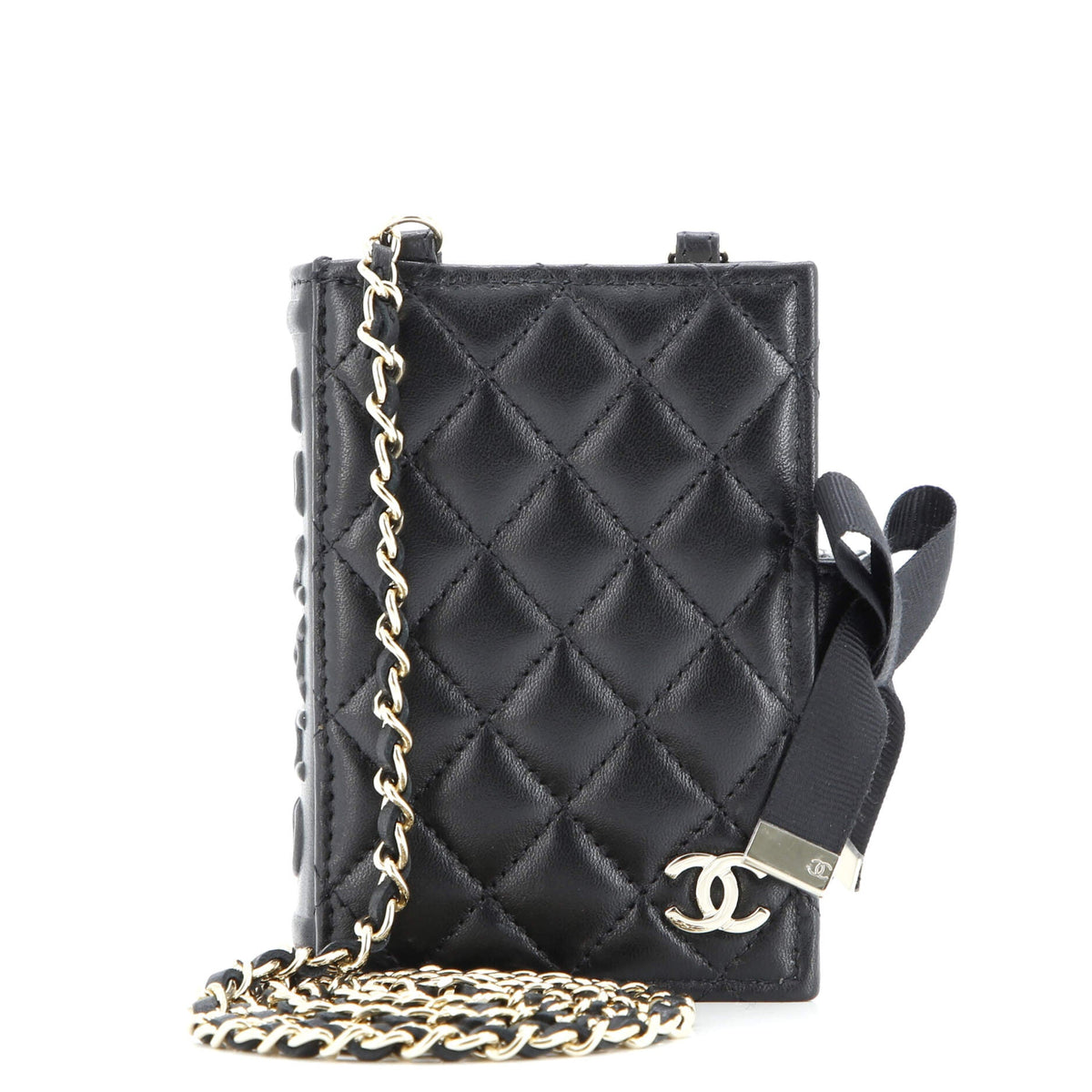 Chanel CHANEL CC Book Card Holder with Chain Quilted Lambskin
