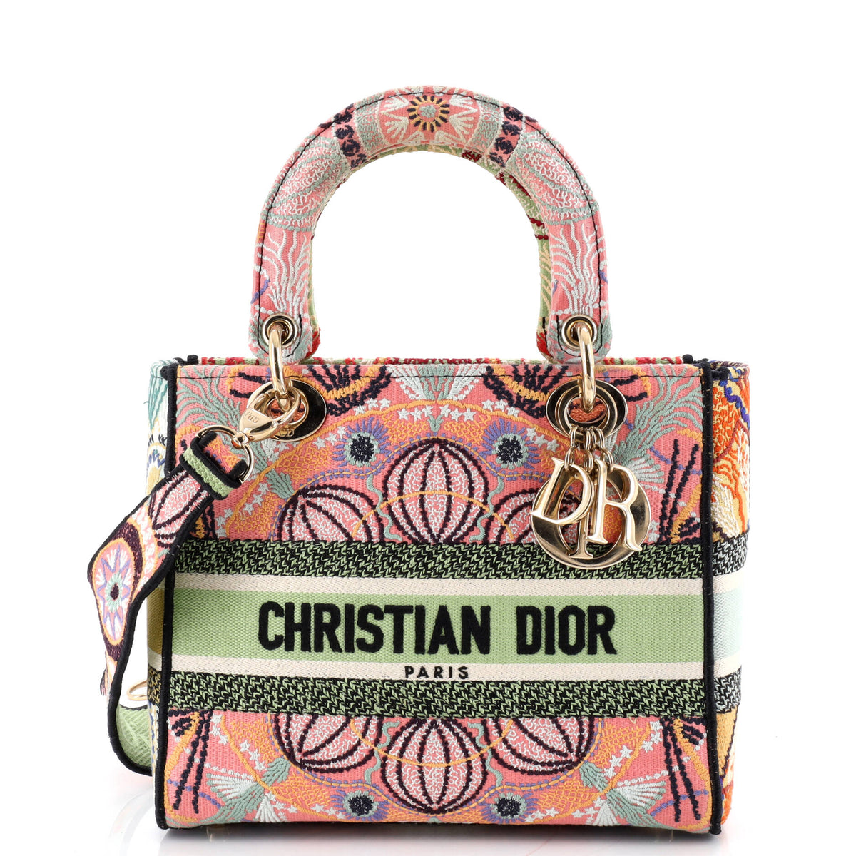 Christian Dior Lady D-Lite Bag Embroidered Canvas Medium