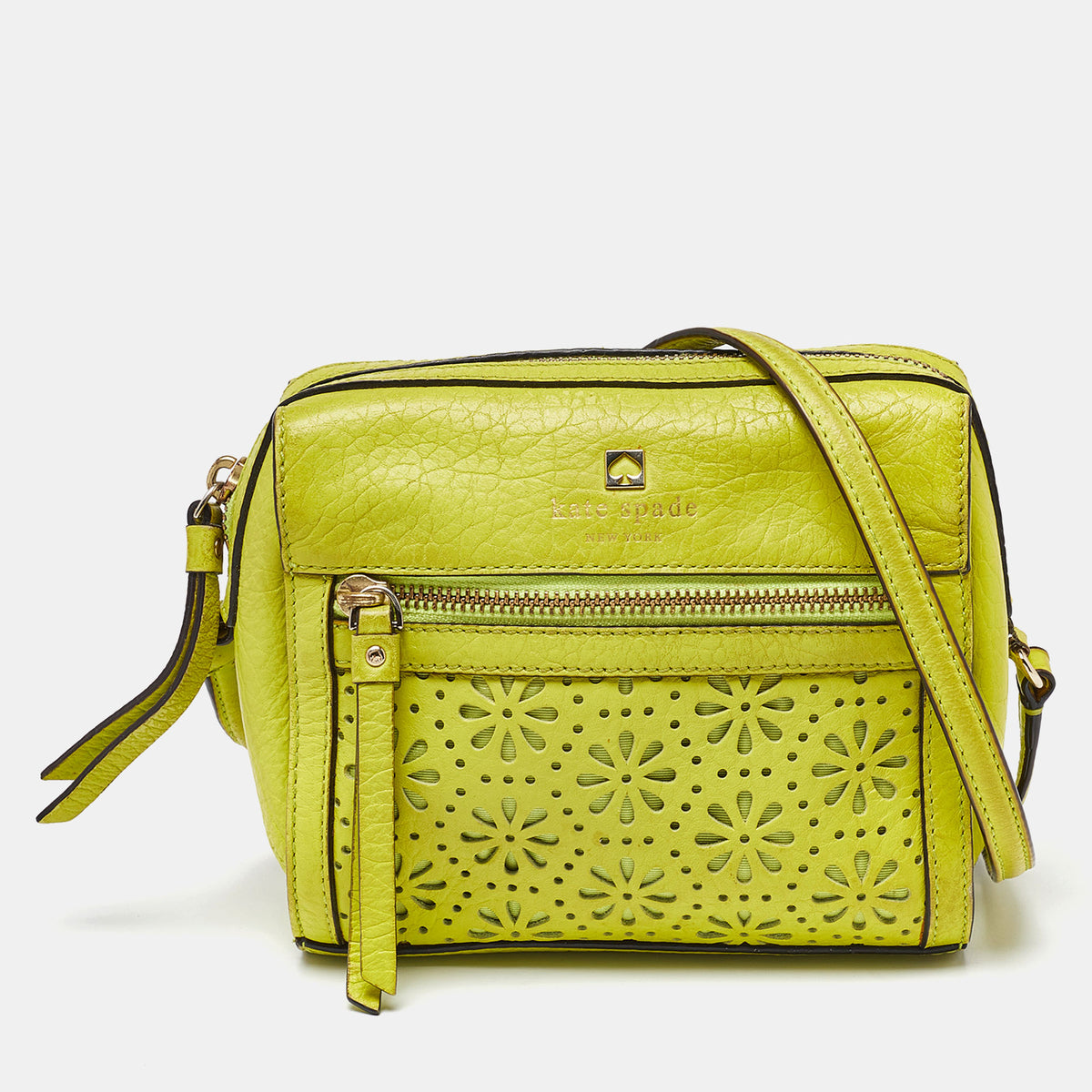 Kate Spade Green Leather Floral Lasercut Crossbody Bag