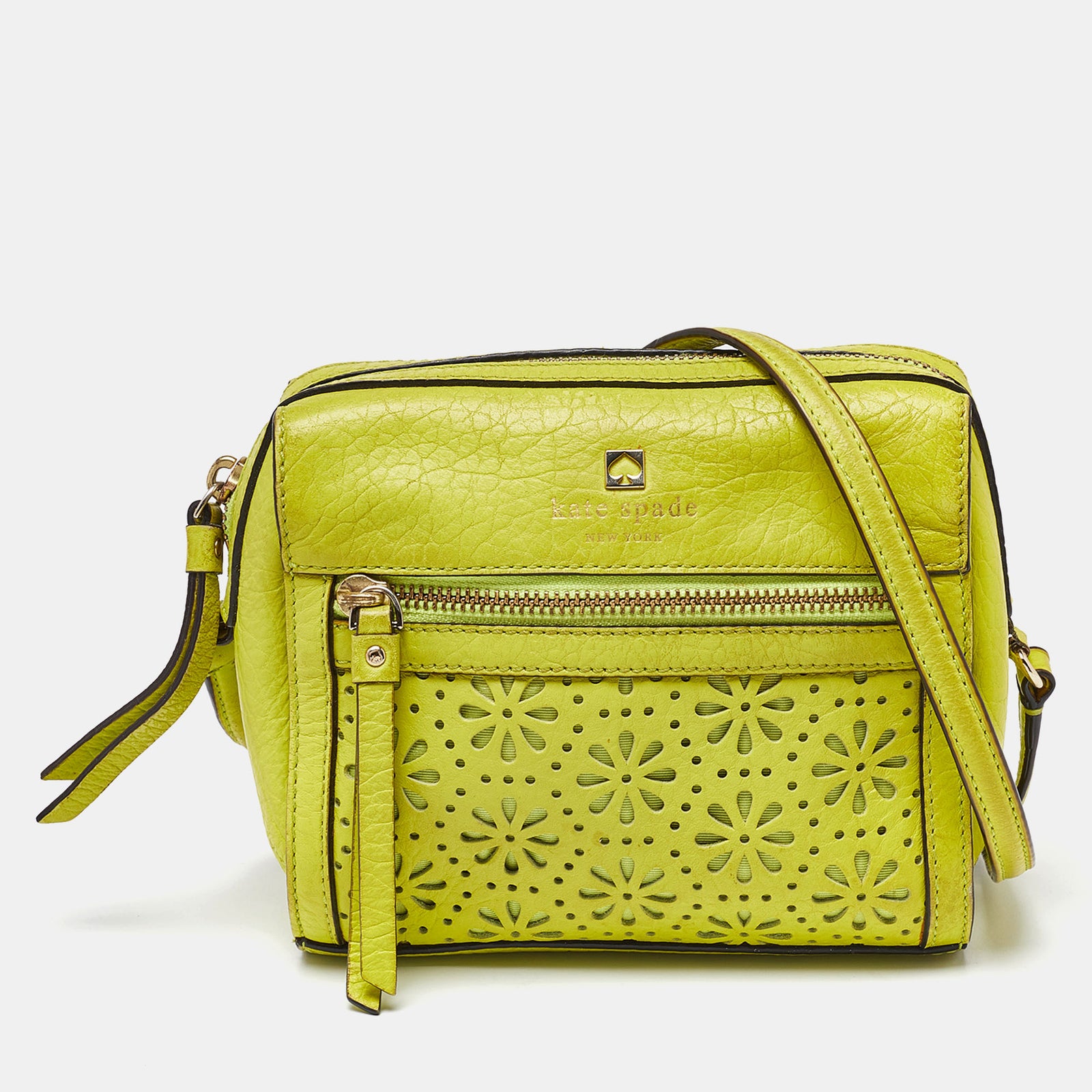 Kate Spade Grüne Umhängetasche aus Leder mit Lasercut-Blumenmuster