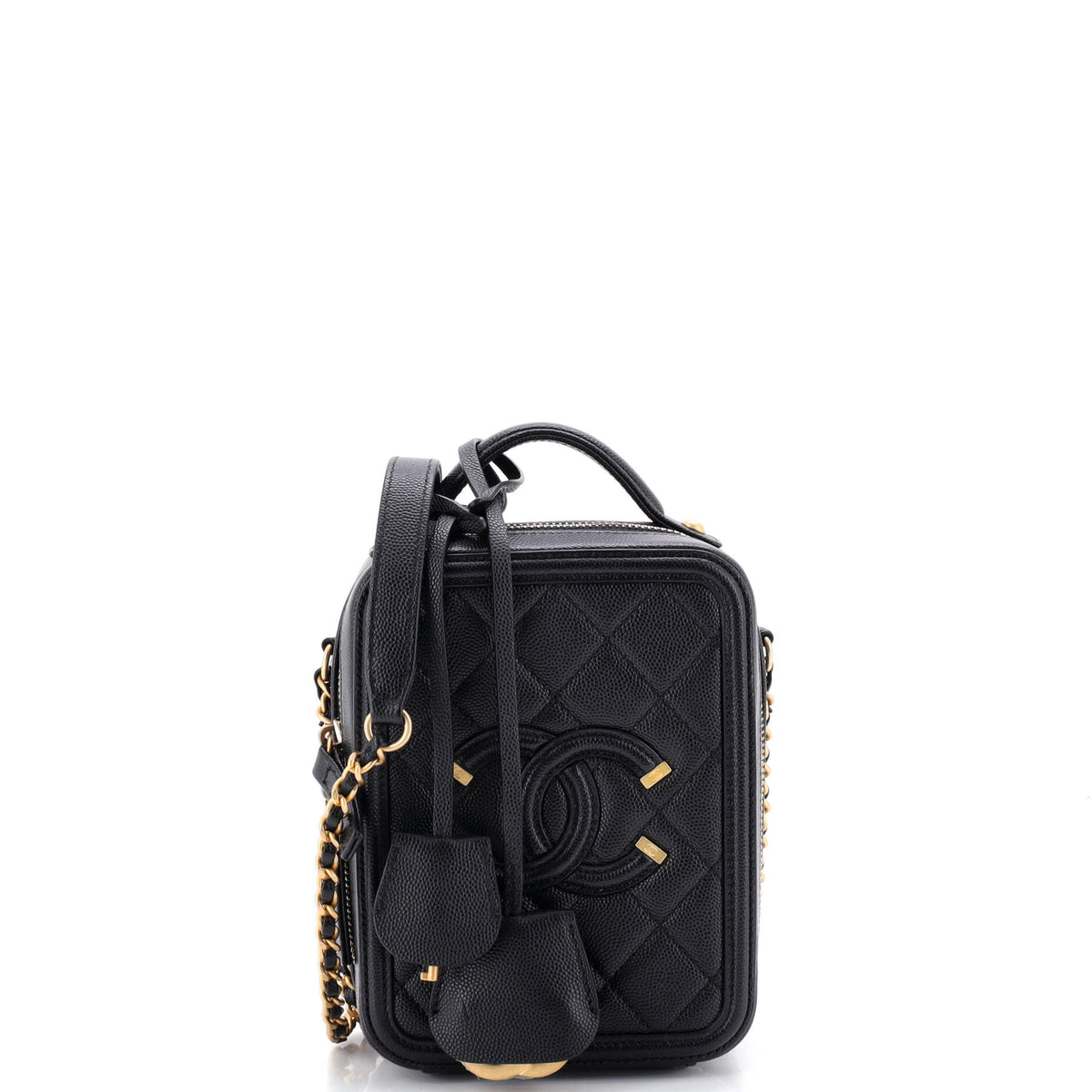 Chanel CHANEL Filigree Vertical Vanity Case Quilted Caviar