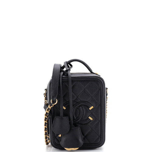 CHANEL Filigree Vertical Vanity Case Quilted Caviar