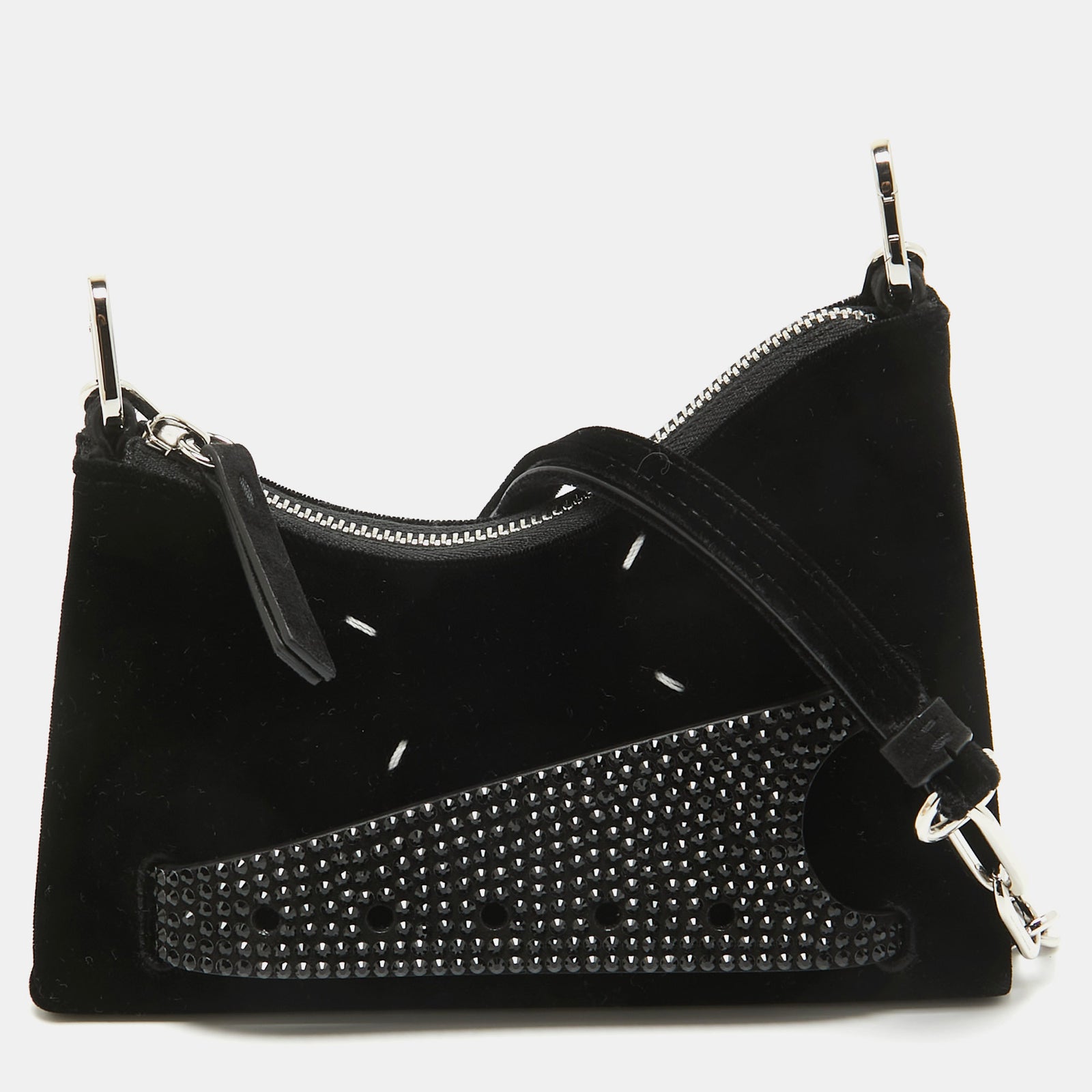 Maison Martin Margiela Sac hobo en velours noir à micro-embellissements Maison Margiela