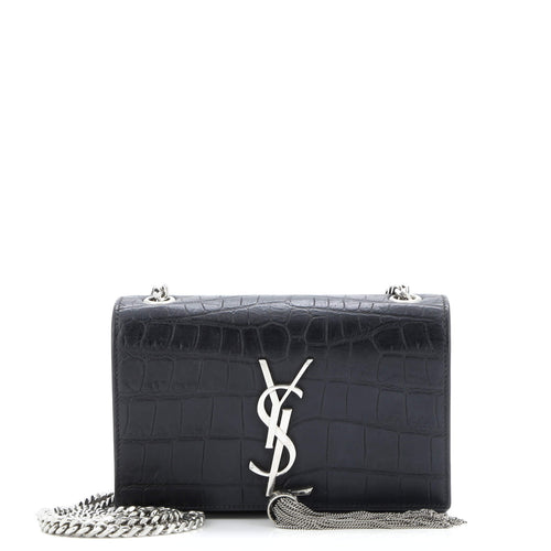 Classic Monogram Tassel Crossbody Bag Crocodile Embossed Leather Small