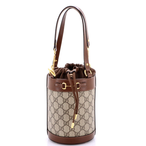 GUCCI Horsebit 1955 Bucket Bag GG Coated Canvas with Leather Small