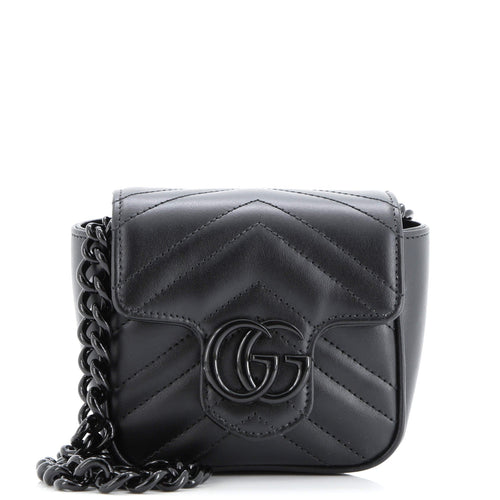 GUCCI GG Marmont Flap Belt Bag Matelasse Leather Mini
