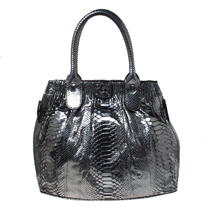 Gun Metal Python Medium Puffy Hobo