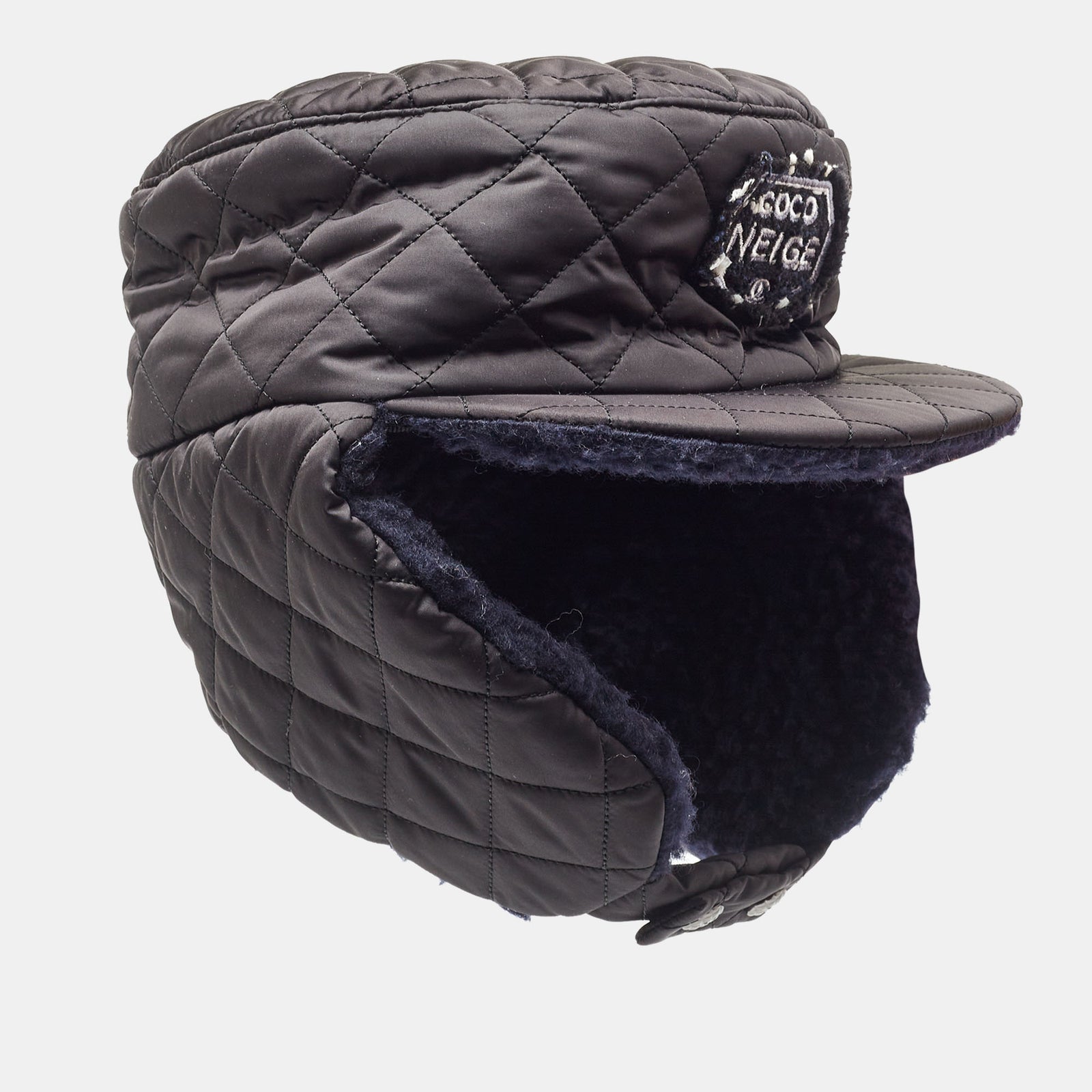 Chanel Black Quilted Coco Neige Trapper Hat M