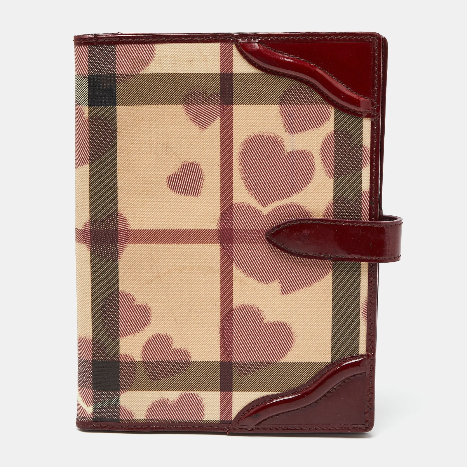 Burberry Burgundy Heart Nova Coated Canvas and Patent Leather Agenda Cover