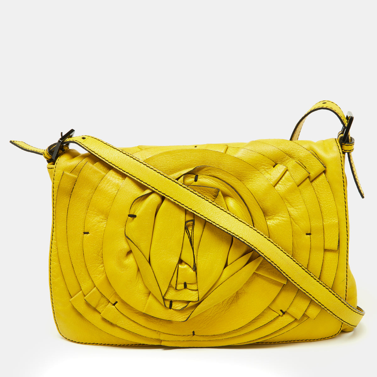 Valentino Yellow Leather Petale Rose Shoulder Bag
