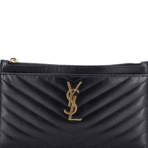 Classic Monogram Zip Bill Pouch Matelasse Chevron Leather Medium