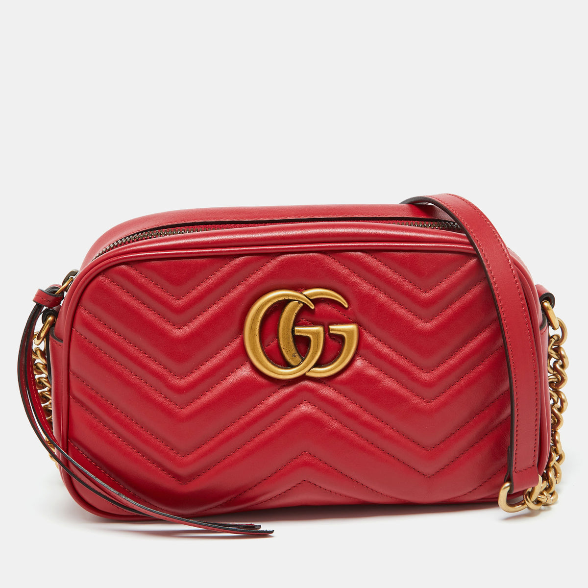 Gucci Red Matelass&eacute; Leather Small GG Marmont Shoulder Bag