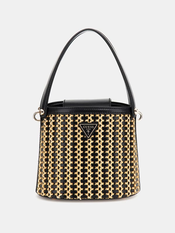 Guess Atalia Raffia Mini Bucket Bag